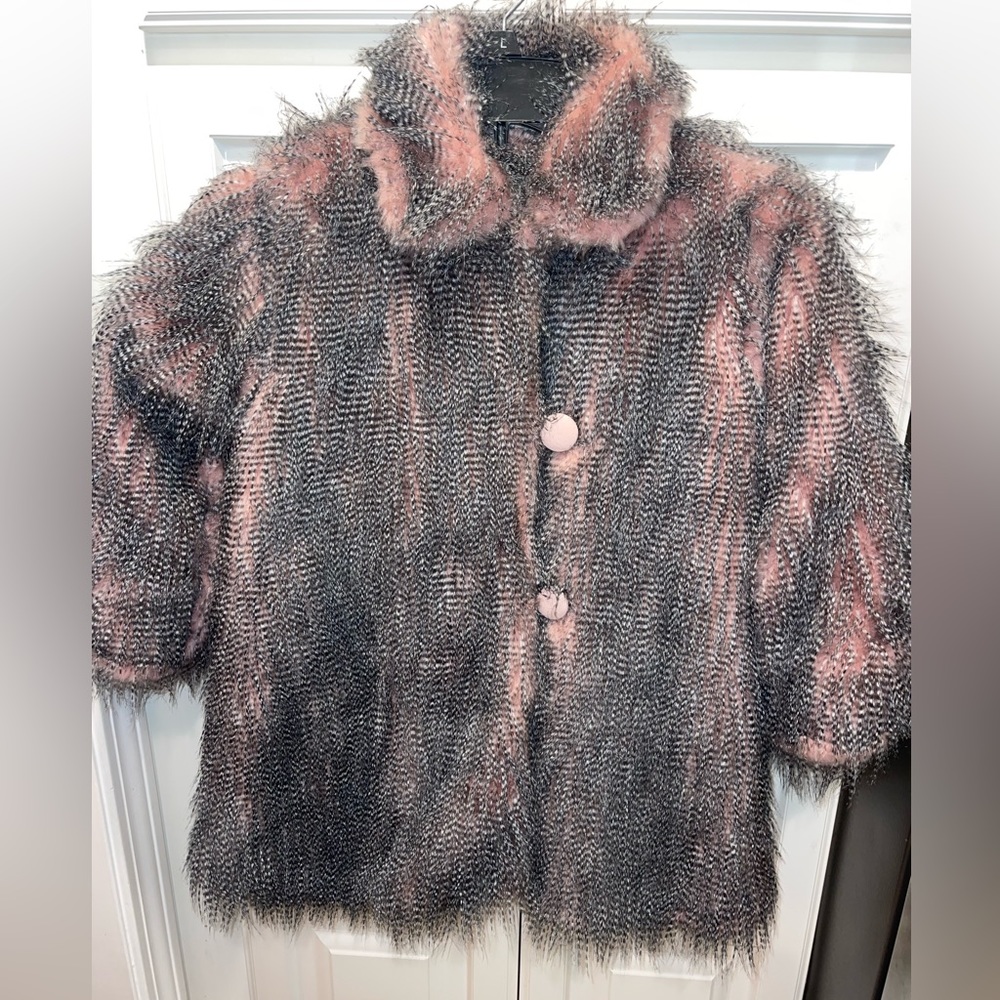 Corky & Company Faux Fur Coat Girls Sz 6 Pink Black White Warm